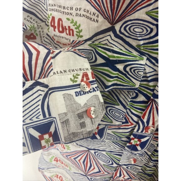 Presbyterian Church of Ghana Men M Print Button Up Shirt Africa Theme 40th Ann. - Picture 4 of 5